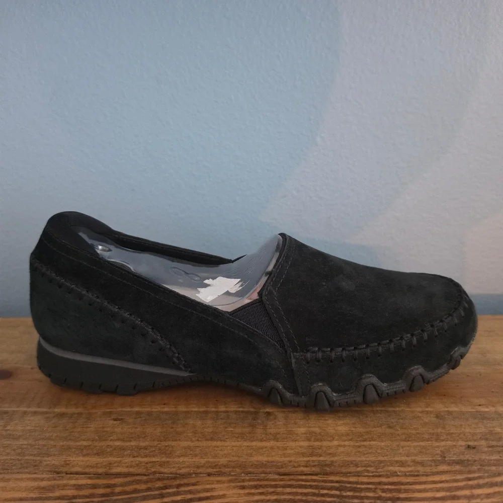 Skechers Womens Bikers Alumni Loafers Black Suede Relaxed Fit Size 8